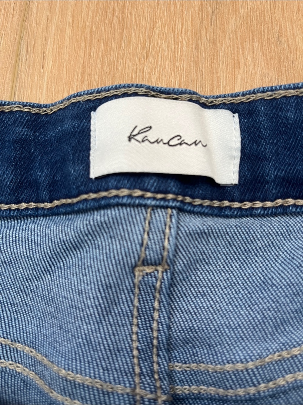 EUC KanCan Dark Indigo High-Rise Flare Jeans with Frayed Hem - Picture 2 of 11